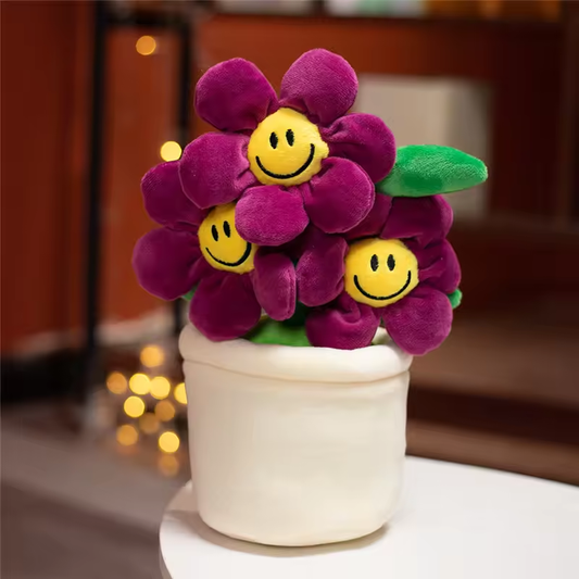 Smiling Bordeaux Flower With Pot Plush