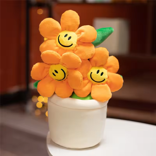Smiling Orange Flower With Pot Plush