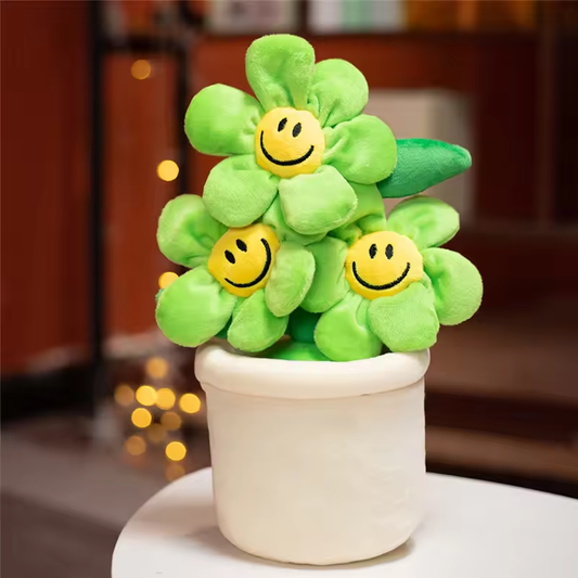 Smiling Green Flower With Pot Plush