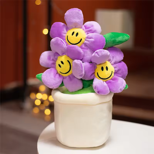 Smiling Purple Flower With Pot Plush