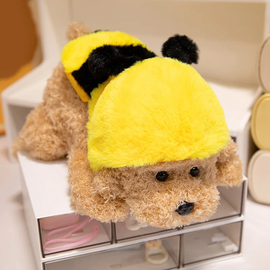 Light Brown Fuzzy Teddy Dog With Bee Cape Plush