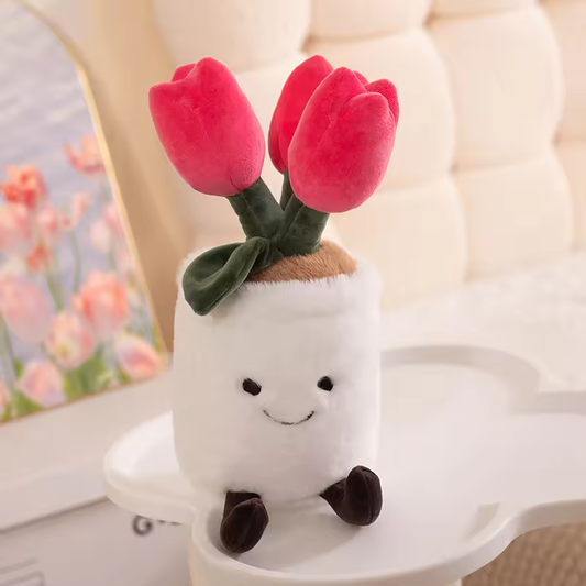 White Pot Red Tulip Plush