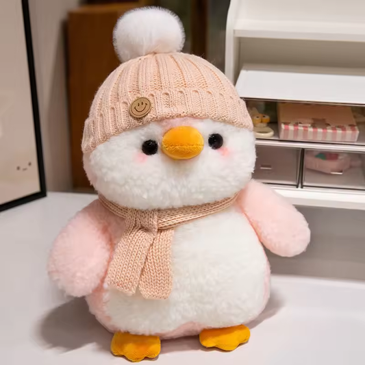 Beige & Pink Winter Penguin Plush