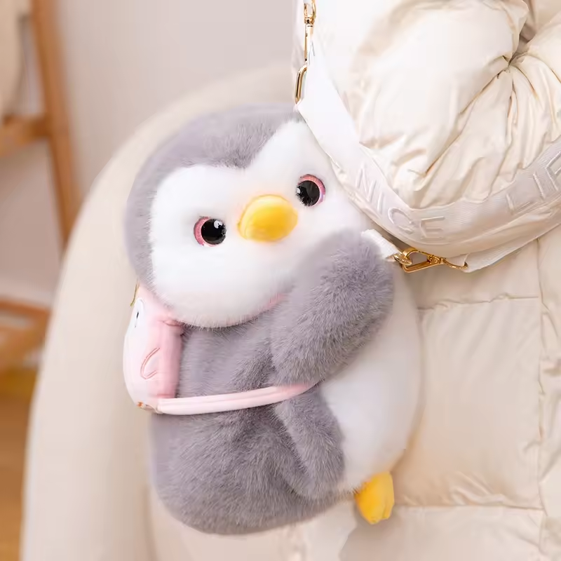 Adorable Fluffy Light Grey Penguin Backpack
