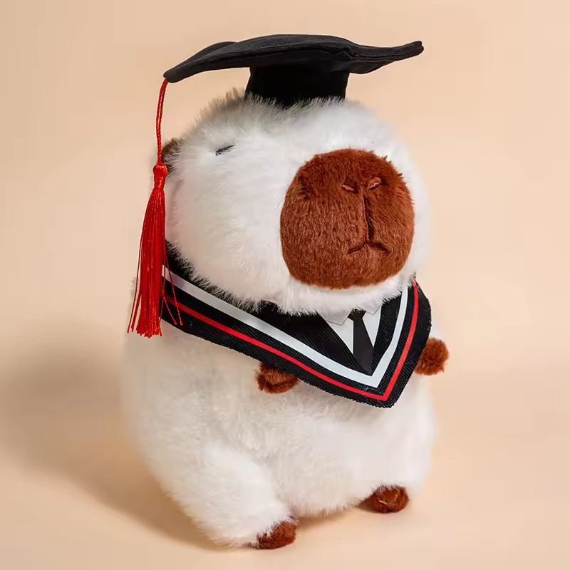 Graduation Fluffy White Capybara Plush