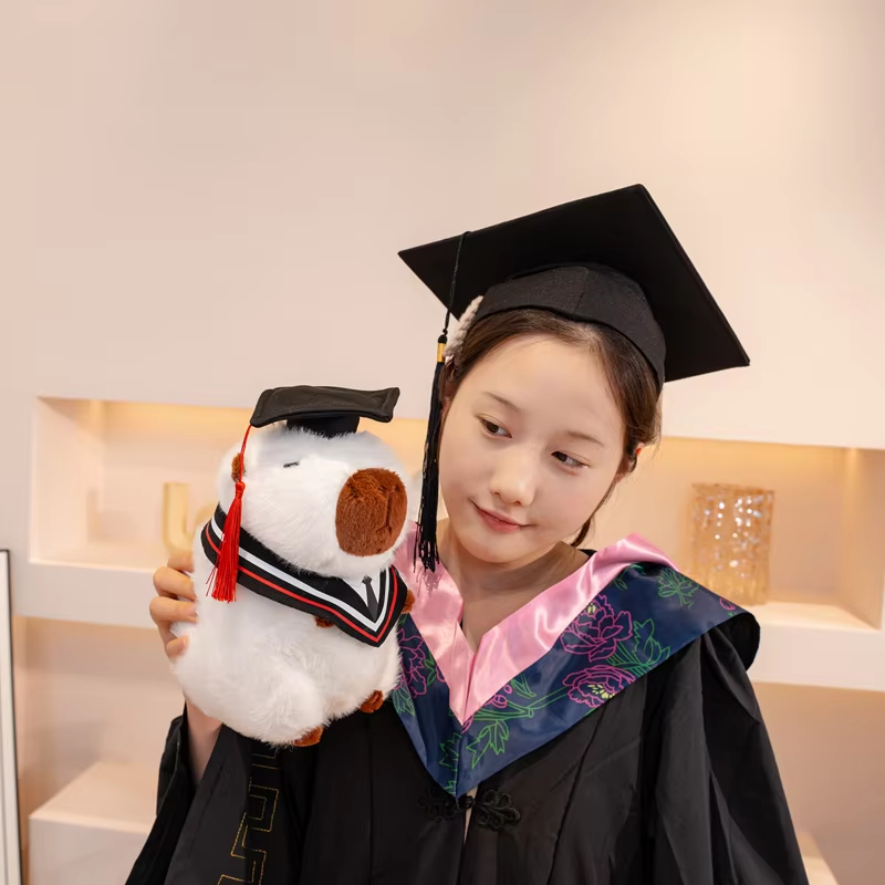Graduation Fluffy White Capybara Plush