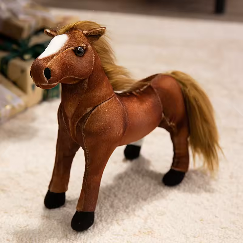 Adorable White Head Spot Brown Horse Plush