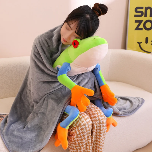 Green Jumbo Frog Plush With Fluffy Blanket