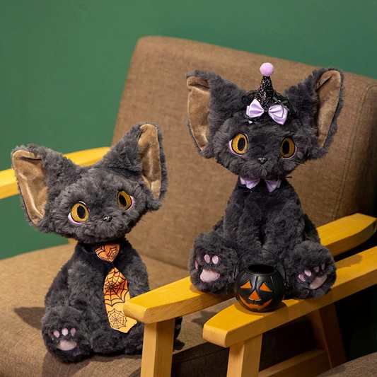 Duo Halloween Fluffy Cats With Pumpkin Plush