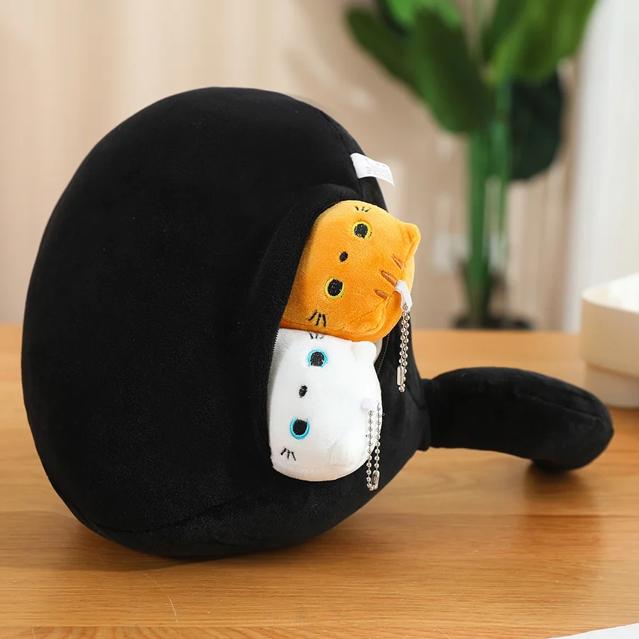 Black Squishy Mother Cat & Kittens Plush