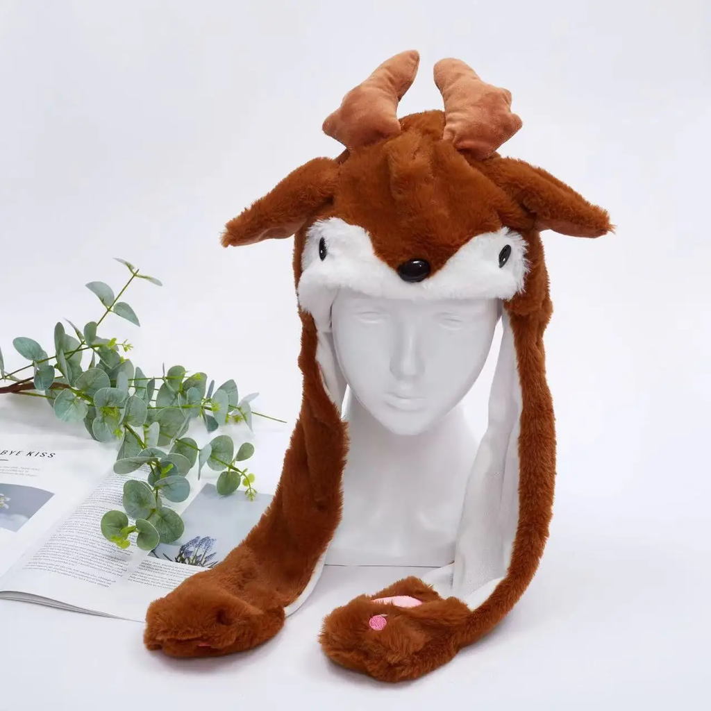 Fluffy Moving Ears Elk Beanie