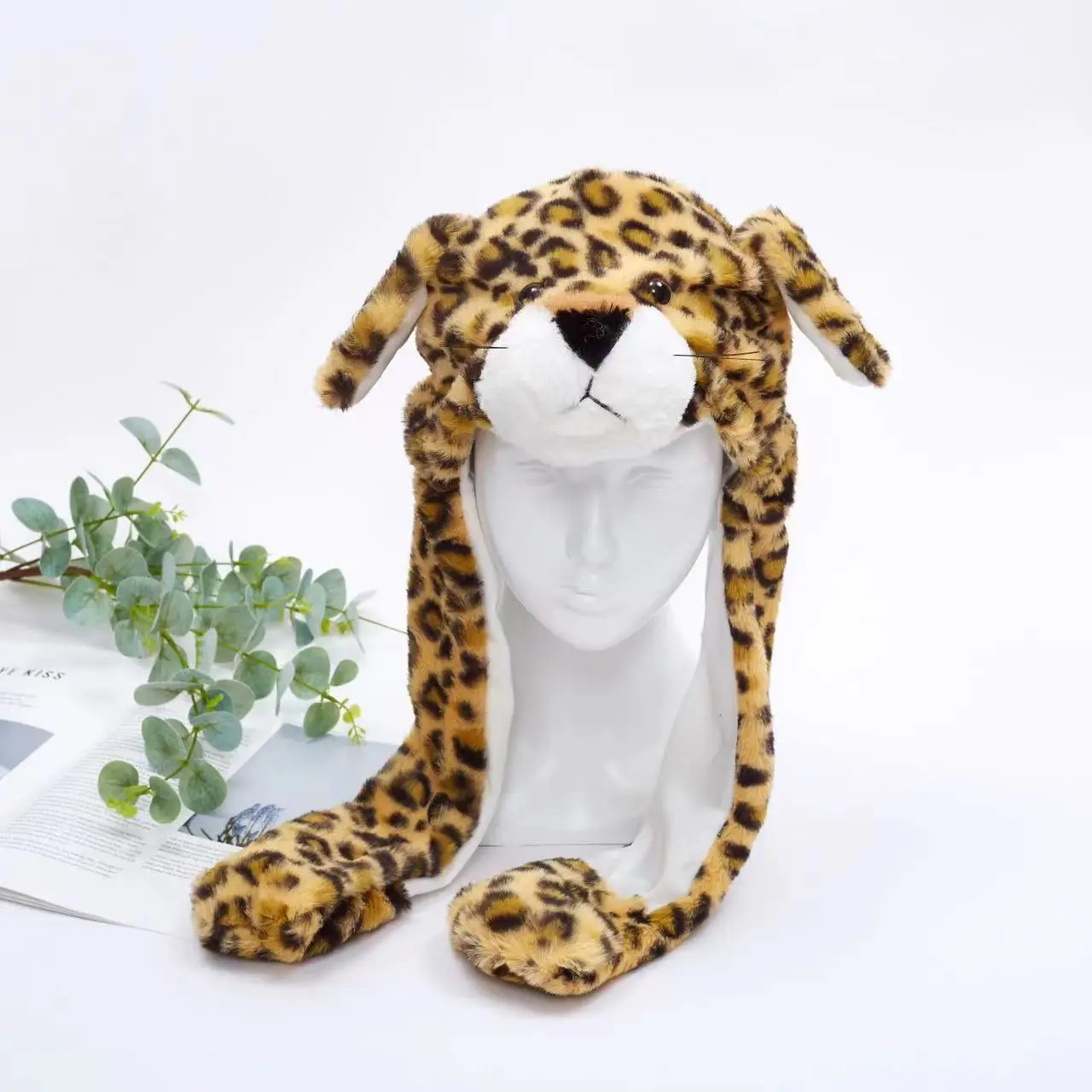 Fluffy Moving Ears Leopard Beanie