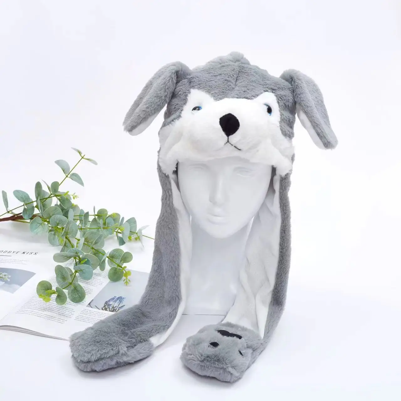 Fluffy Moving Ears Husky Dog Beanie