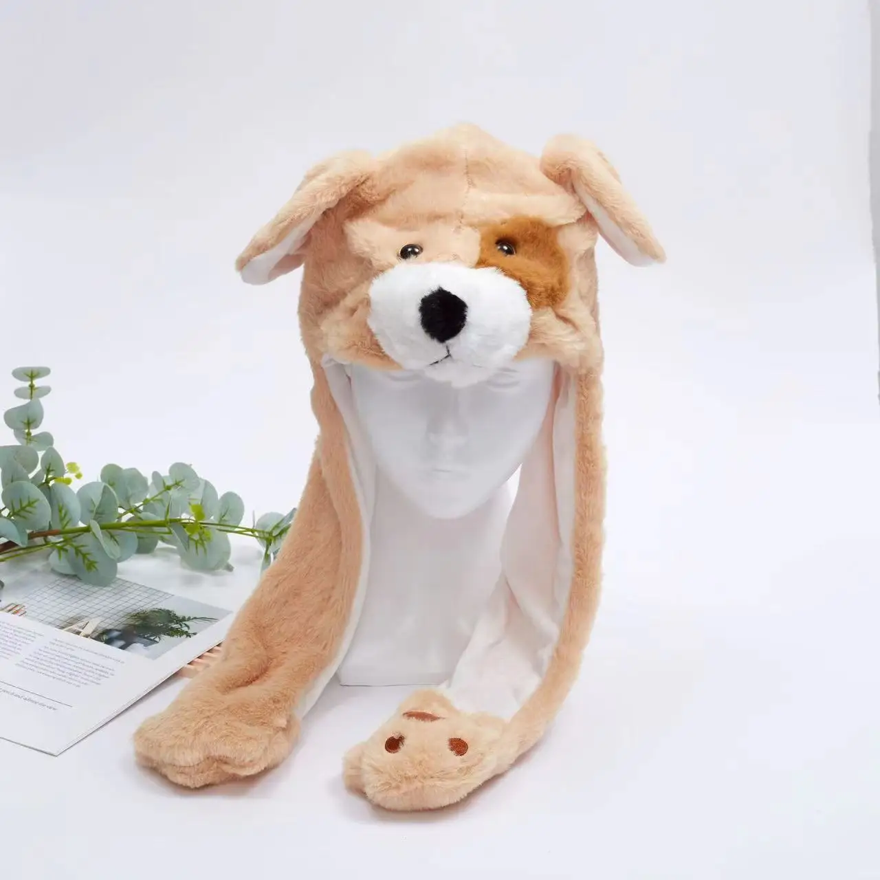 Fluffy Moving Ears Light Brown Bear Beanie