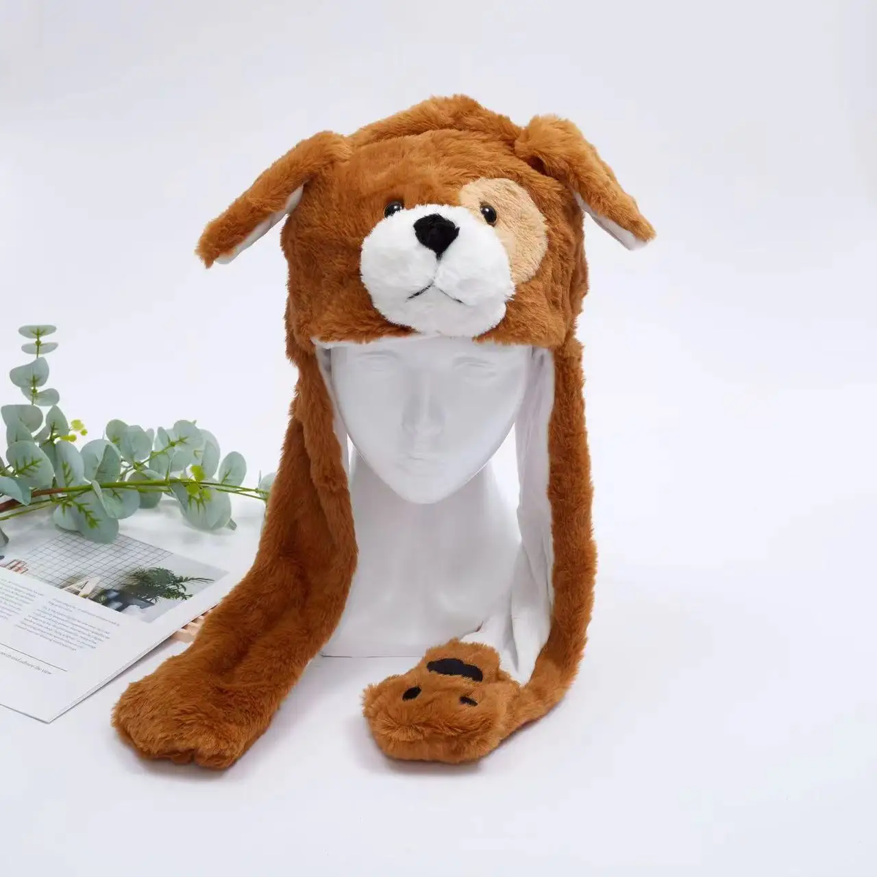 Fluffy Moving Ears Brown Bear Beanie