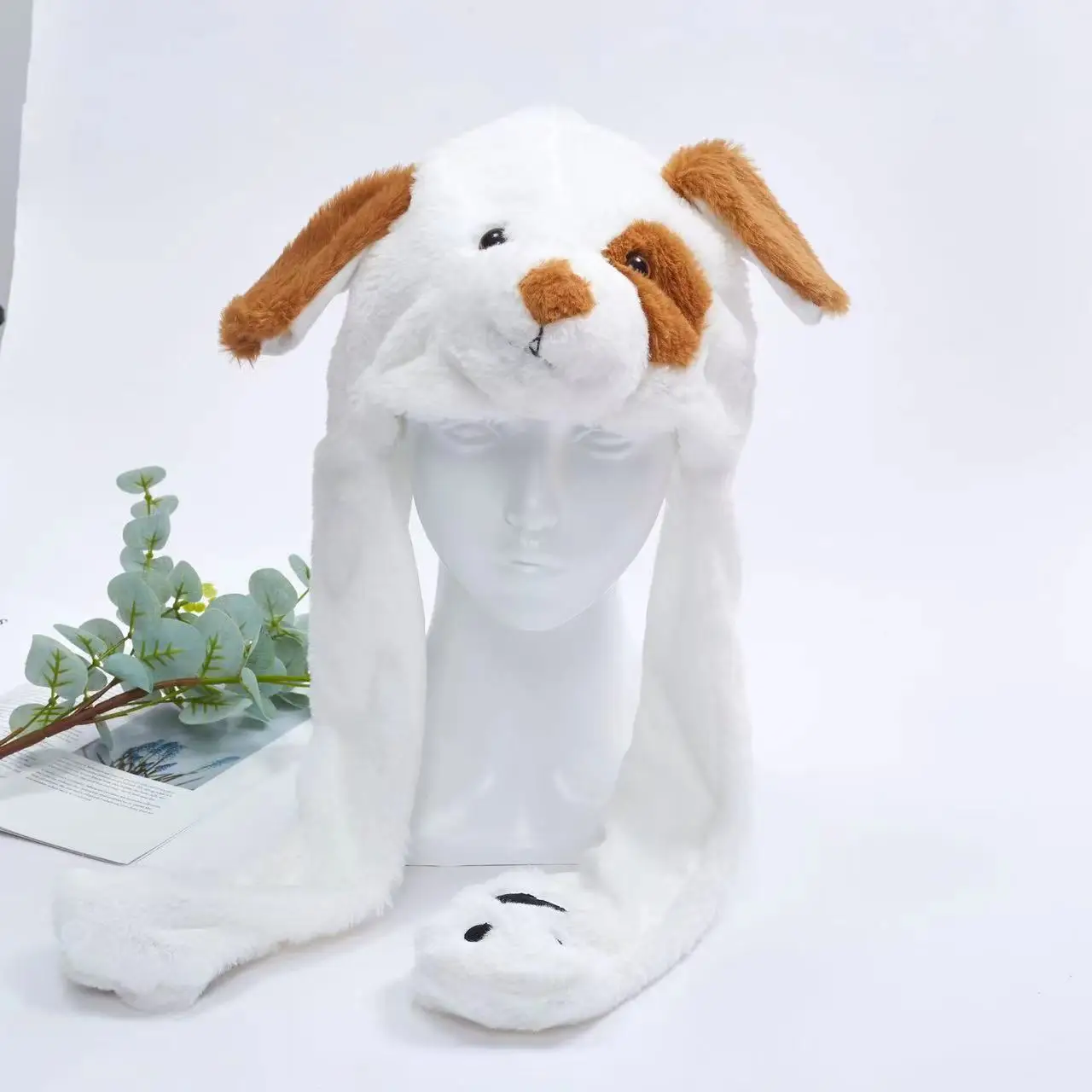 Fluffy Moving Ears White Dog Beanie