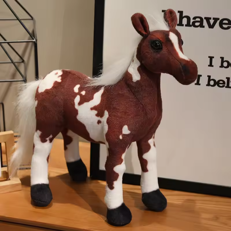 White & Dark Brown Big Horse Plush