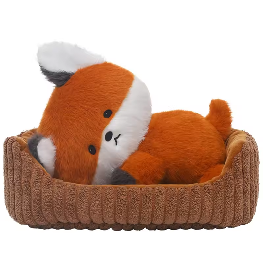 Sleeping Fox With Brown Bed Plush
