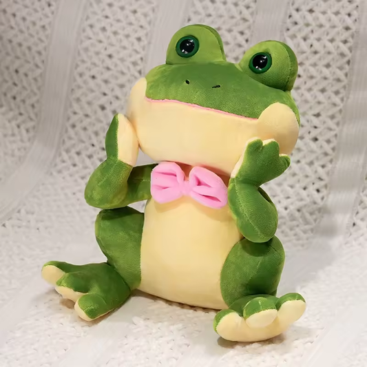 Pink Bow Frog Fluffy Plush