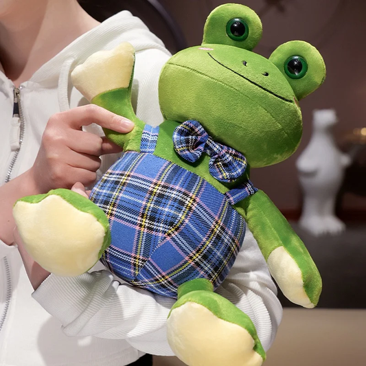 Blue Bow Frog Fluffy Plush