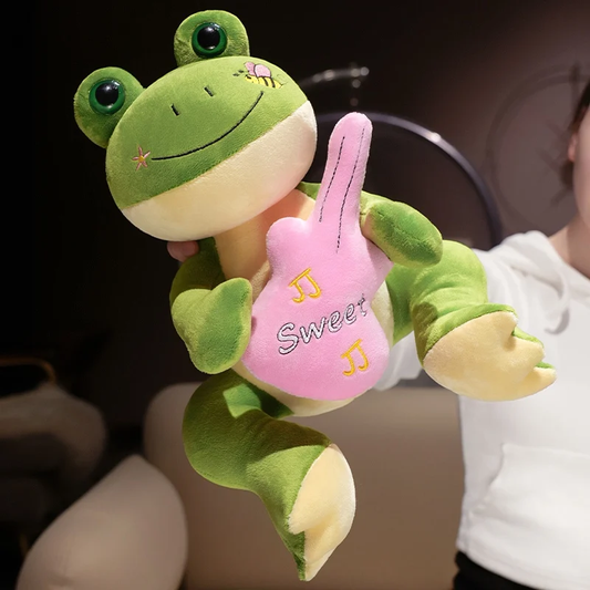 Pink Guitar Frog Fluffy Plush