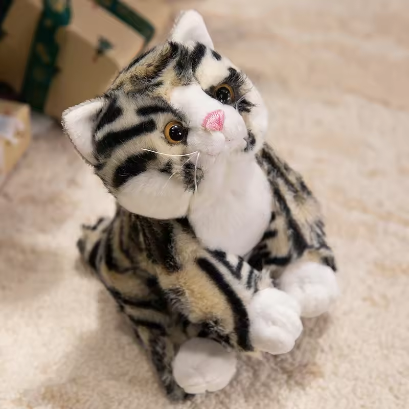 Black Stripes White Cat Plush Toy