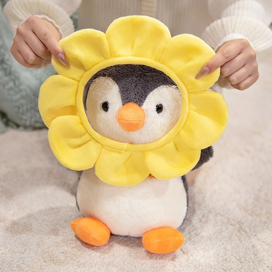 Flower Head Fluffy Penguin Plush