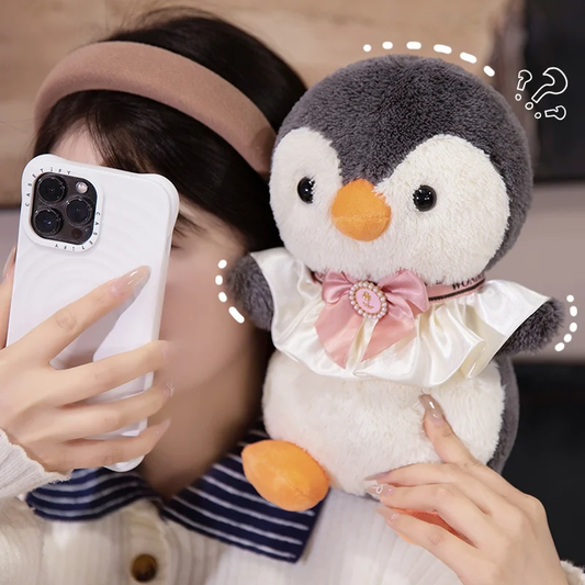 Cute Pink Bow Tie Fluffy Penguin Plush