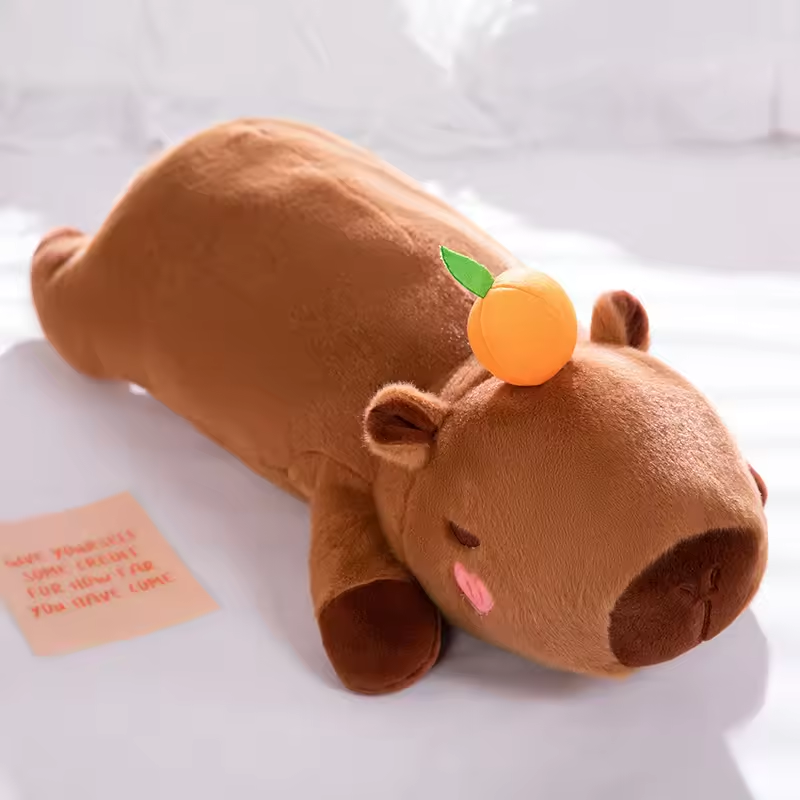 Long Cuddly Orange Head Capybara Pillow Plush