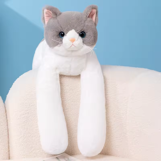 Fluffy Long Weighted Arms Grey Cat Plush
