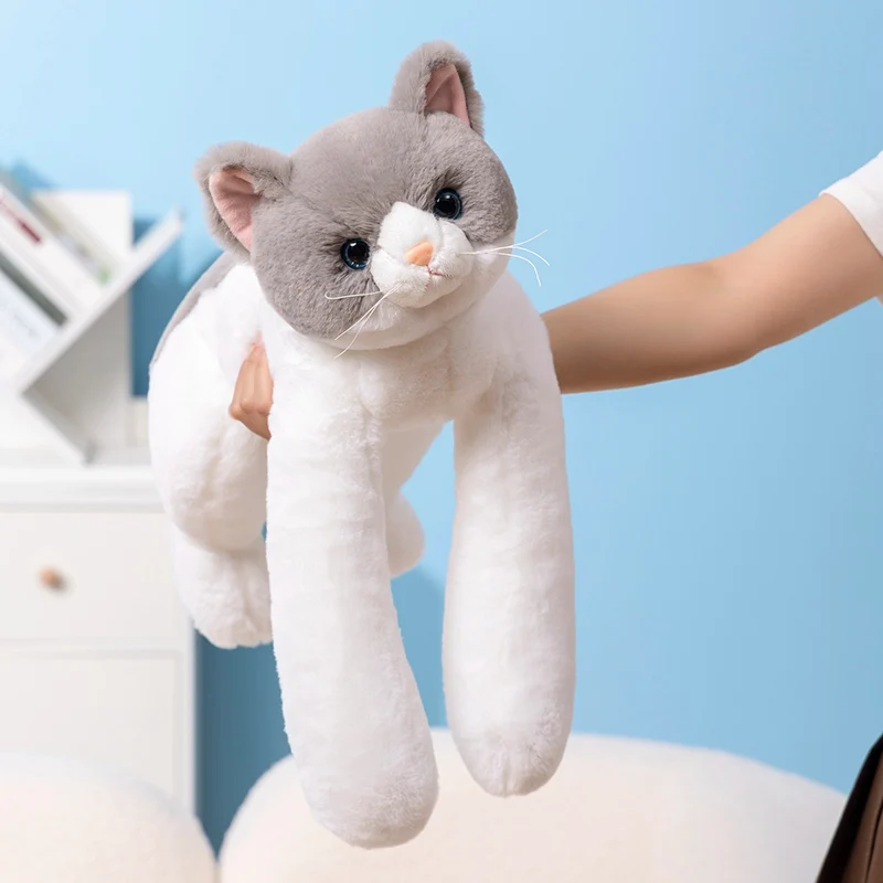 Fluffy Long Weighted Arms Grey Cat Plush