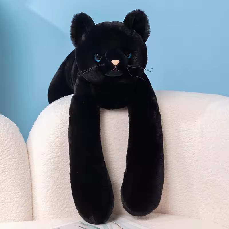 Fluffy Long Weighted Arms Black Cat Plush
