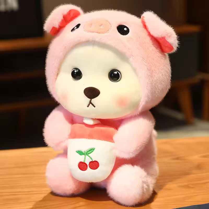 Drinking Cute Pig Teddy Bear Fluffy Plush