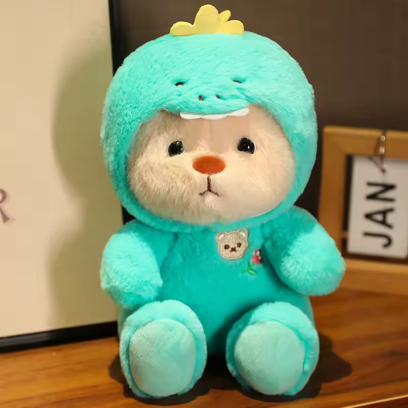 Turquoise Dino Denim Overall Teddy Bear Fluffy Plush