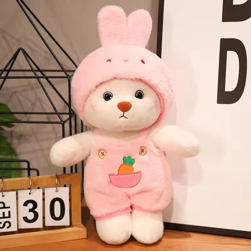 Pink Bunny Denim Overall Teddy Bear Fluffy Plush