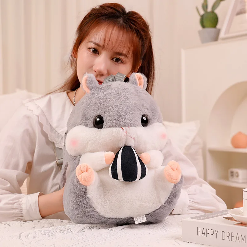Hand Warmer Grey Hamster Eating Seed Fluffy Blanket & Backpack