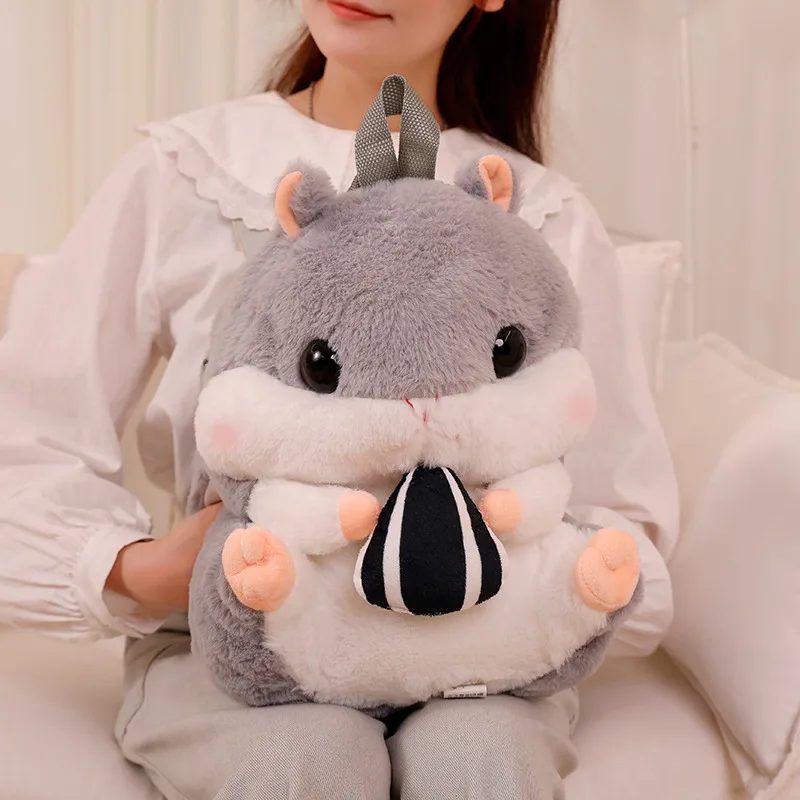 Hand Warmer Grey Hamster Eating Seed Fluffy Blanket & Backpack