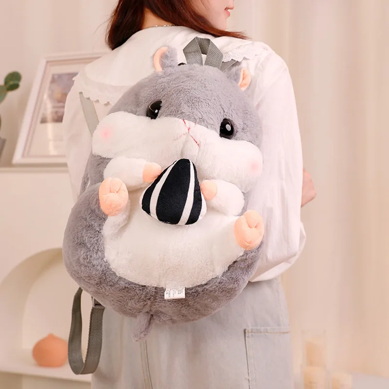 Hand Warmer Grey Hamster Eating Seed Fluffy Blanket & Backpack