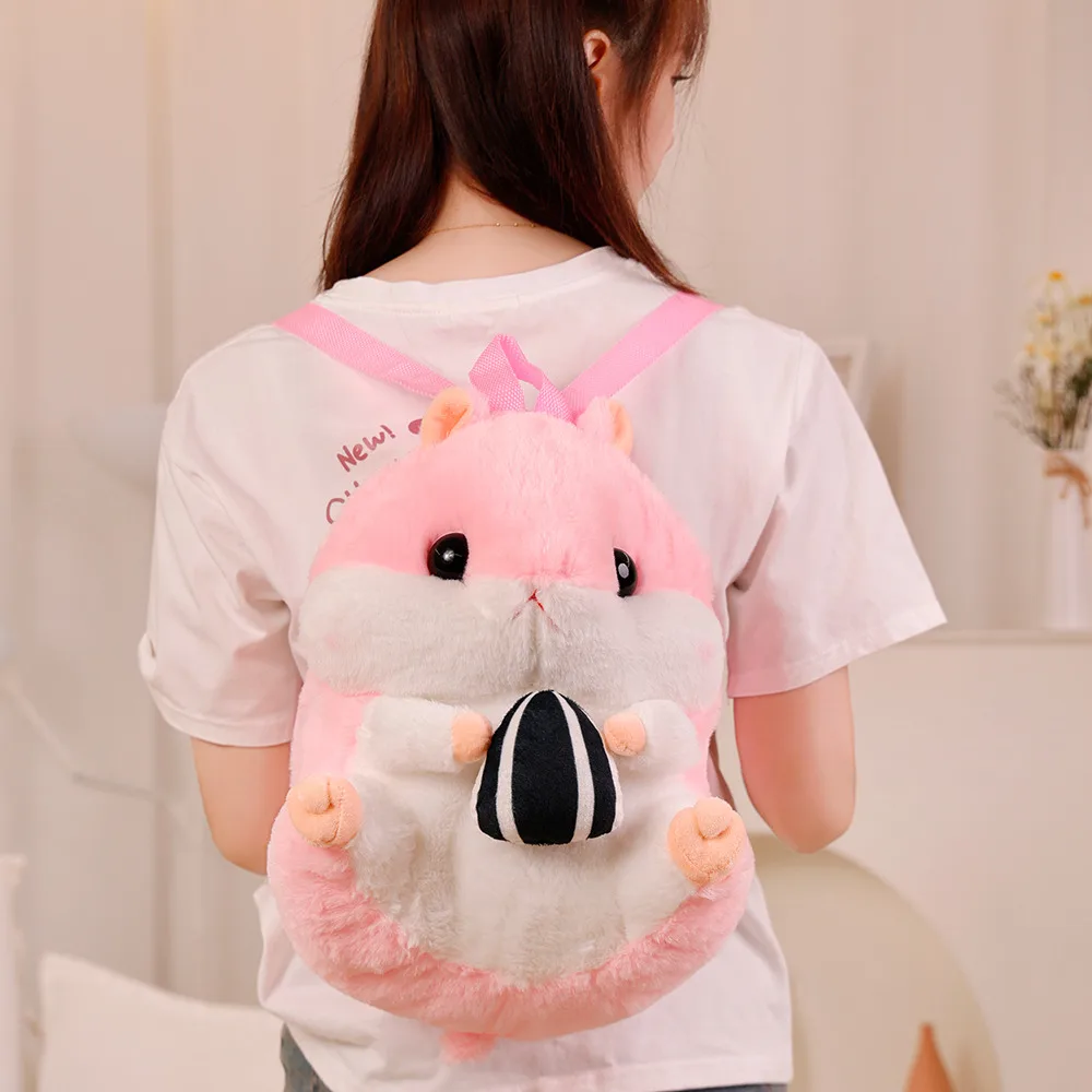 Pink Hamster Eating Seed Fluffy Backpack