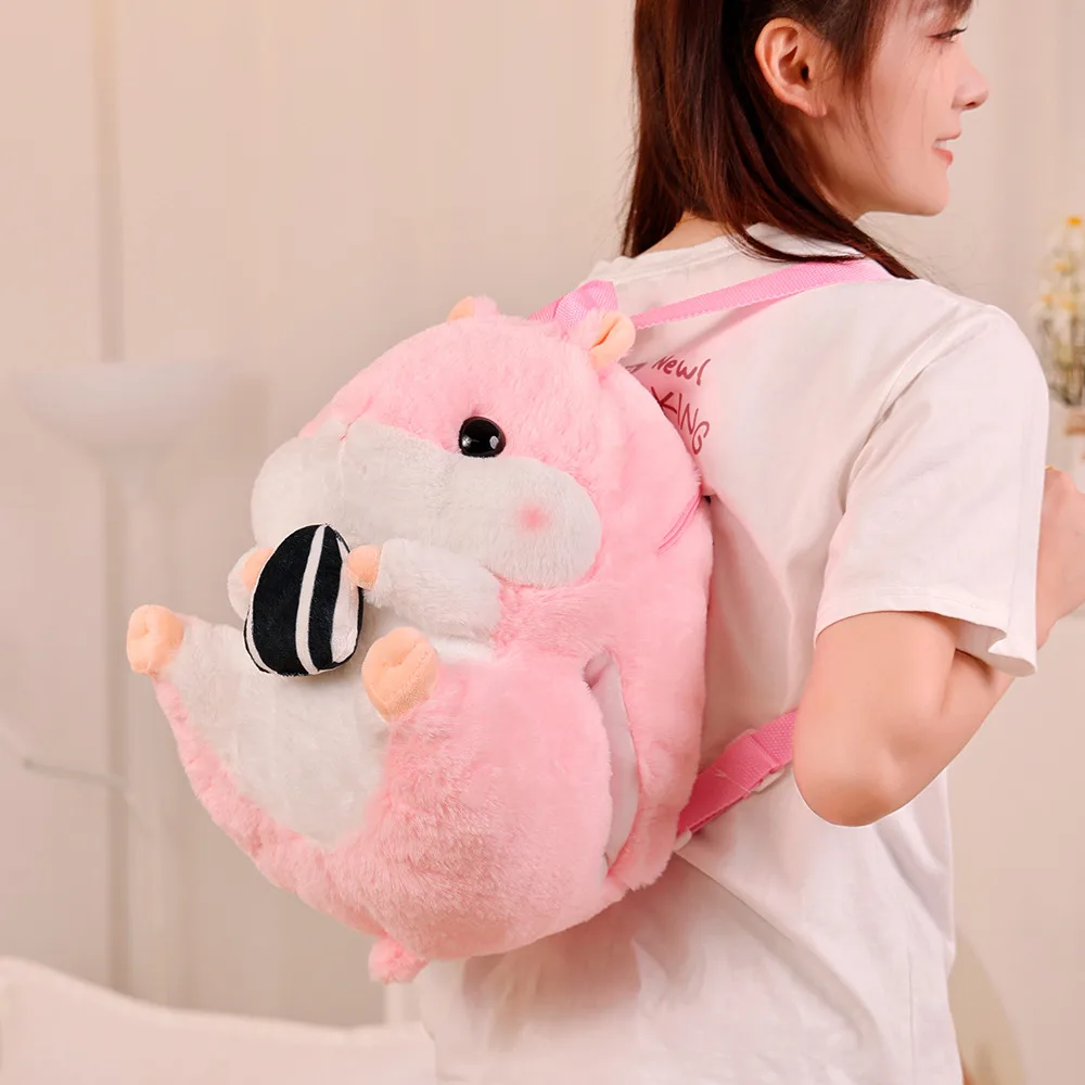Pink Hamster Eating Seed Fluffy Backpack
