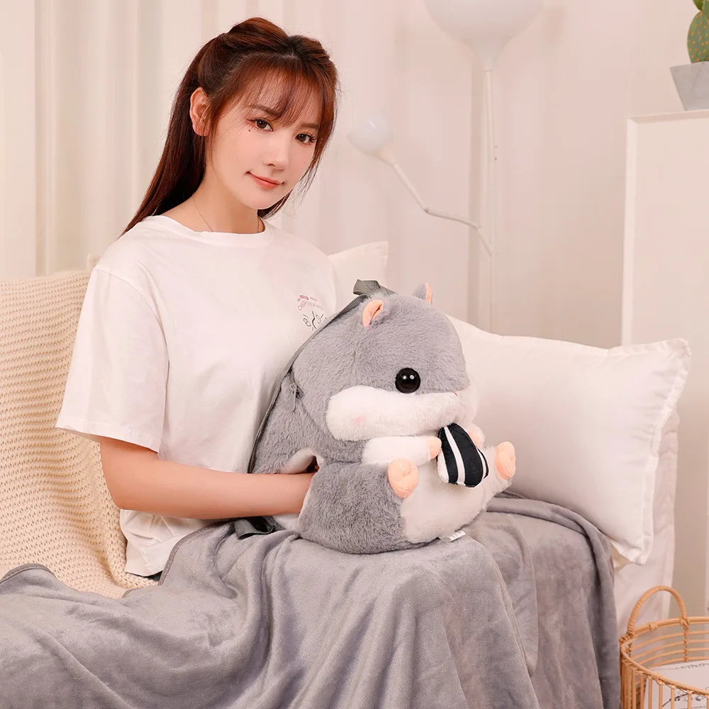 Hand Warmer Grey Hamster Eating Seed Fluffy Blanket & Backpack