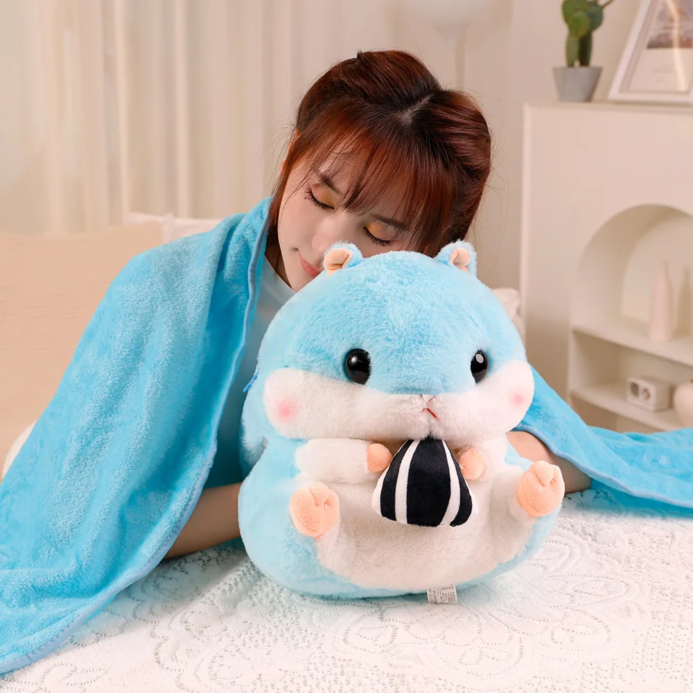 Hand Warmer Blue Hamster Eating Seed Fluffy Blanket Plush