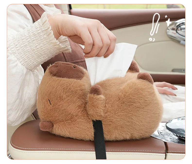 Fluffy Capybara Car Tissue Box