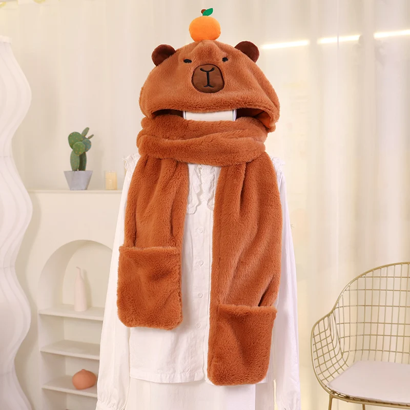 Capybara Fluffy Hat Scarf Plush