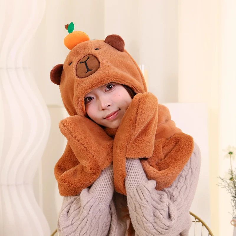 Capybara Fluffy Hat Scarf Plush
