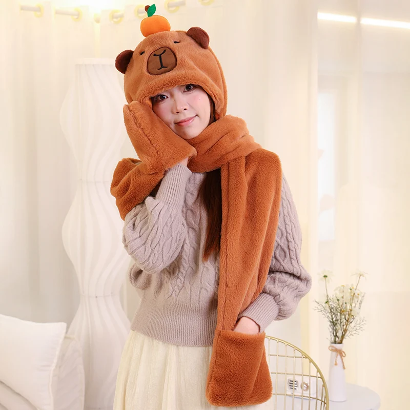 Capybara Fluffy Hat Scarf Plush