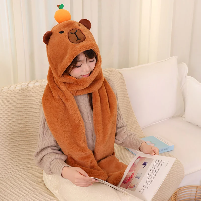 Capybara Fluffy Hat Scarf Plush