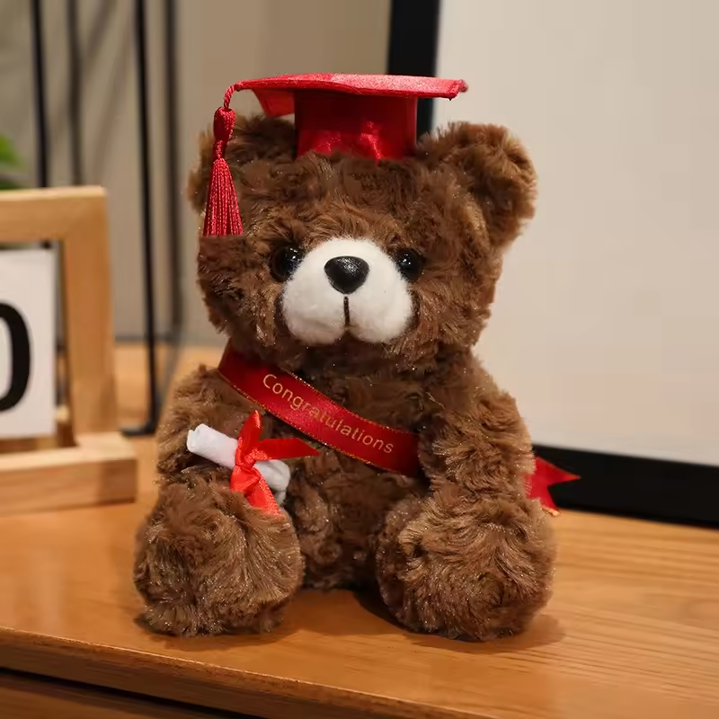 Red Ribbon & Hat Graduating Brown Bear Plush