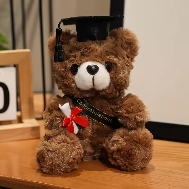 Black Ribbon & Hat Graduating Brown Bear Plush