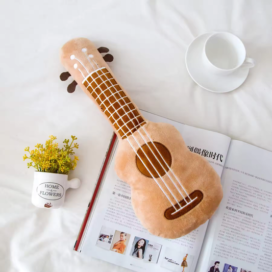 Brown Guitar Pillow Plush